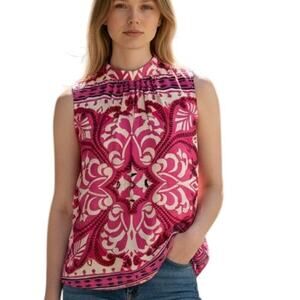 Joie Colorful Medallion Tank Womens Small Pink Red Sleeveless Top Shell Career